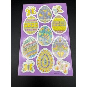 Vintage AGC Easter Stickers Sheet Spring Eggs and Butterflies Bright Pastel 1990